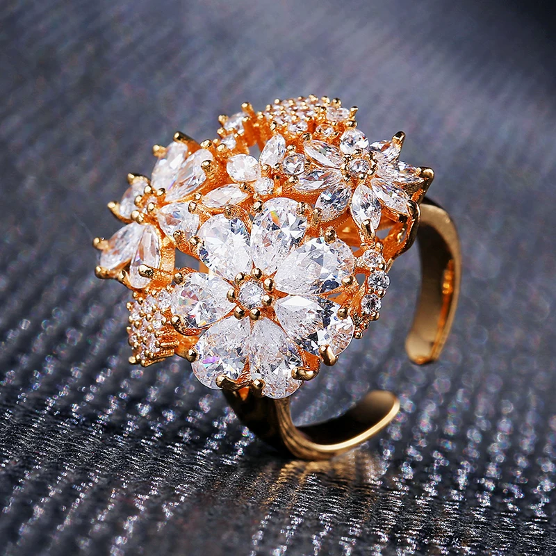 RAKOL роскошное модное Хрустальное свадебное кольцо с цветами высокого качества