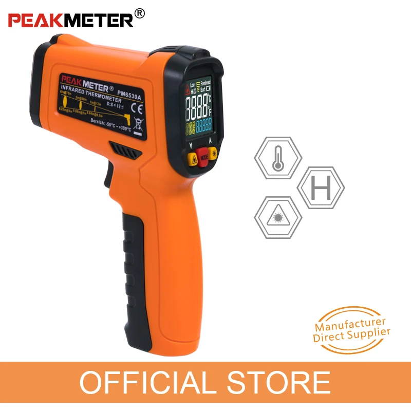 

Official PEAKMETER PM6530A Laser LCD Digital Thermometer Temperature Meter Gun Infrared -50~300 C Degree Non-Contact Thermometer