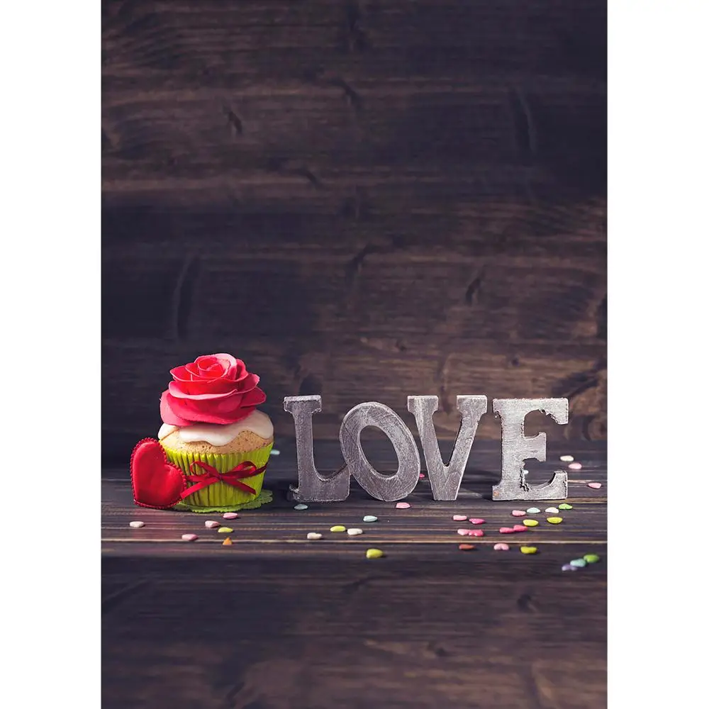 Виниловый тканевый фон для фотосъемки с красным цветком и сердцем влюбленных на