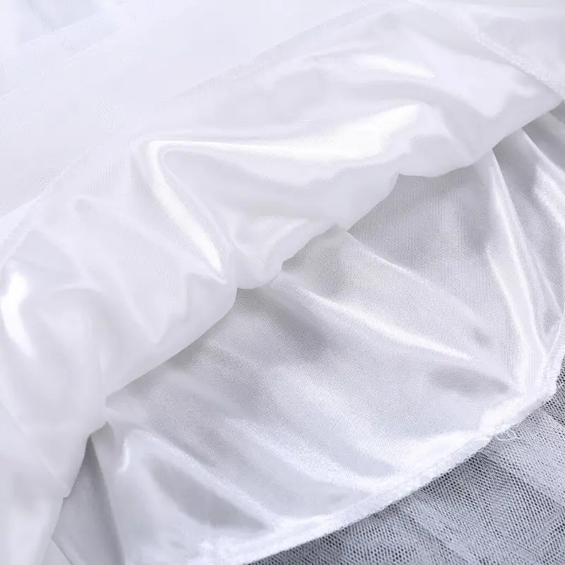 

85DE 80CM Womens High Waist Three Layer Sheer Mesh Pleated Tulle Midi Long Tutu Skirt Sweet Solid Candy Color Drape Swing Loose