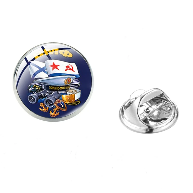 Мужская брошь из нержавеющей стали с кабошоном и стеклянным узором - купить по