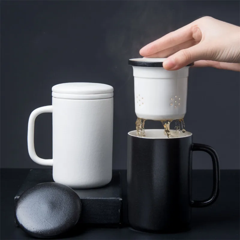 Простая керамическая чайная чашка в японском стиле с фильтром крышки креативная