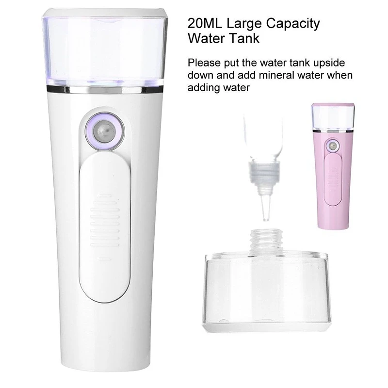 White Handy Nano Face Mist Spray Facial Steamer with 1200Mah Battery for Hydrating Cool Eyelash Extensions Cleaning | Красота и