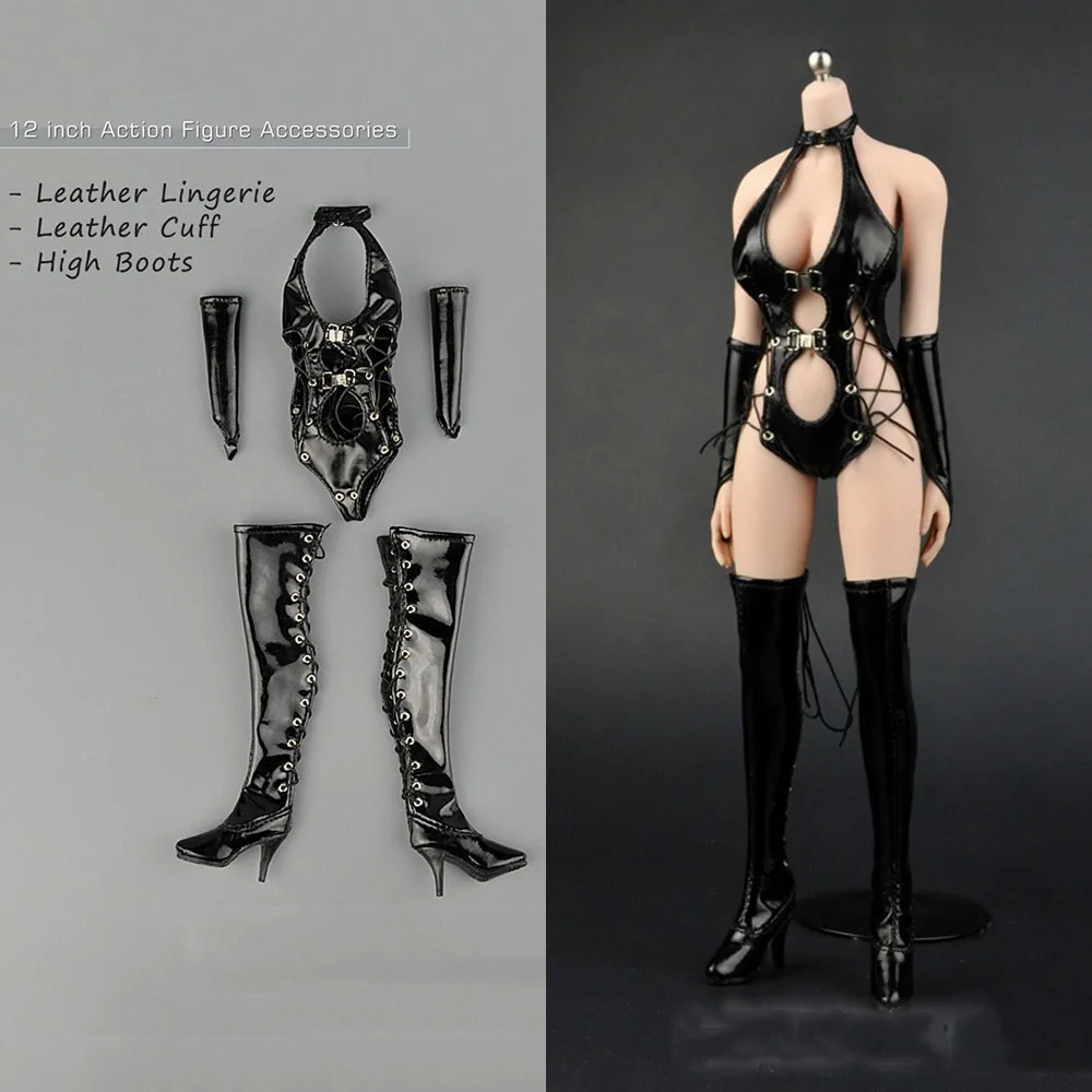 

Сексуальное женское кожаное нижнее белье ZY5009 в масштабе 1/6, комплект одежды и ажурные ботинки, подходит для Бесшовного нижнего белья 12 дюймо...