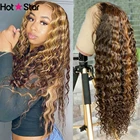 427 год, парики из человеческих волос с глубоким кудрявым кружевом спереди, парики с эффектом омбре на сетке спереди, 13x4, парик с глубокой волной спереди, цветные парики из человеческих волос