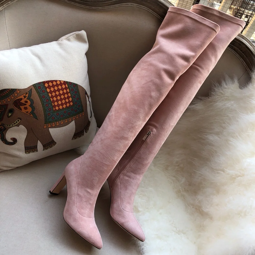 Привлекательные сапоги женские выше колена из натуральной замши на высоком