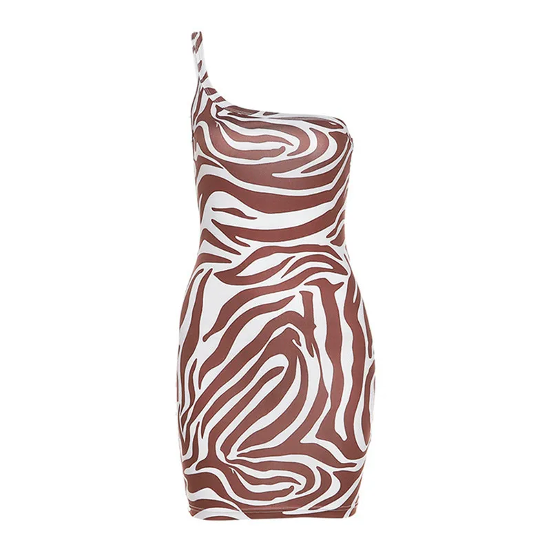 

CHRONSTYLE Zebra Skin Print Sexy Women Dress Clubwear 2021 Single Strap Waist Hollow Out Backless Bodycon Summer Pencil Dresses