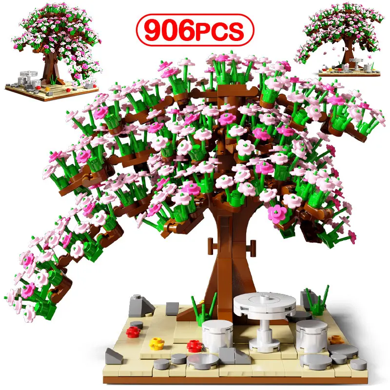 

906pcs City Street View Romantic Cherry Blossoms Tree Building Blocks Sakura Friends Stone Table Figures Bricks Toy For Girls