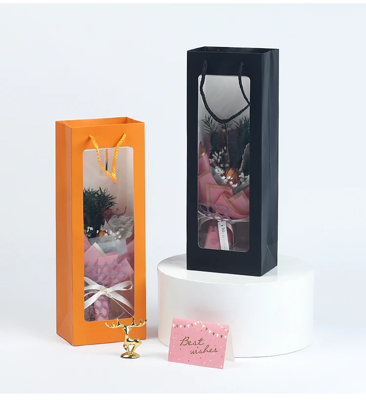 

Valentine's day window tote bag gift bag transparent flower bouquet open window paper high-end exquisite hand bag