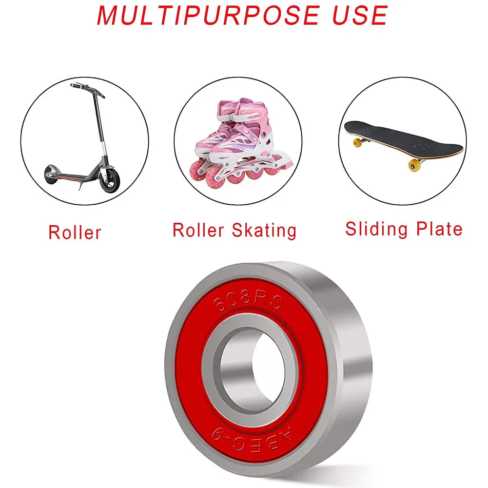 

10PCS/Set Miniature Ball Bearings Double Rubber Sealed Deep Groove 608 RS Bearing ABEC-9 Bearings For Skateboards Scooters