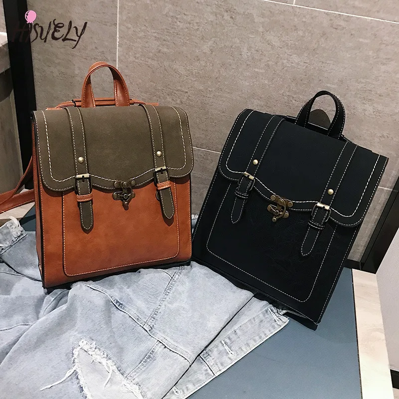 

HISUELY Fashion Bohemia Women Shoulder Bag PU Leather Travel Backpack High Quality School Bag for Girl Sac a Dos Feminina BG930B