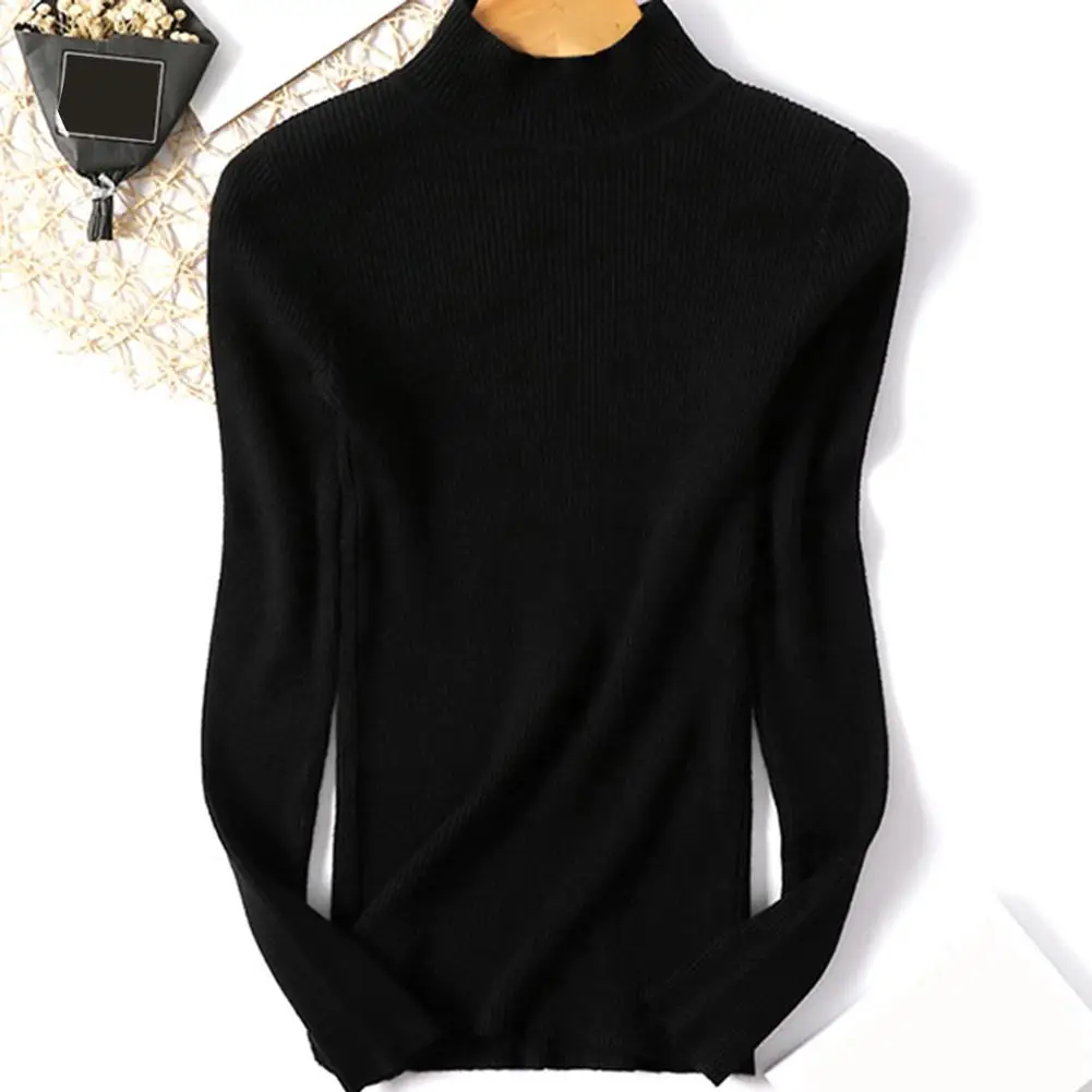 

Осенне-зимний женский однотонный тонкий свитер с высоким воротником, вязаный эластичный джемпер с высоким воротом, женская одежда с длинны...
