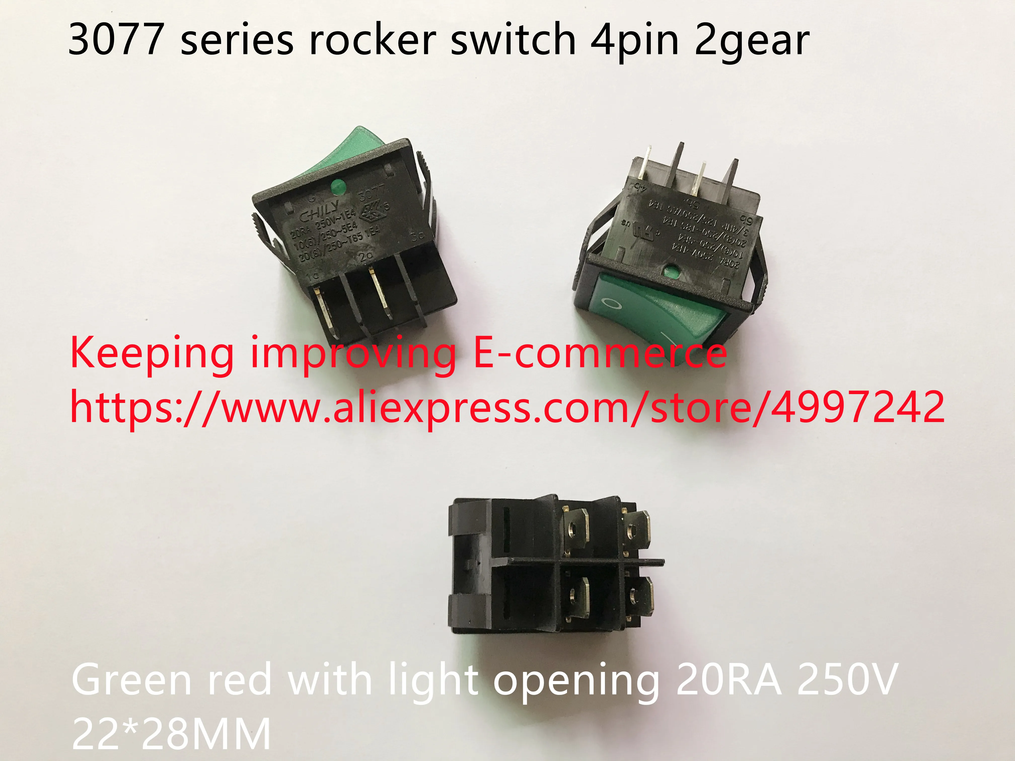 

Original new 100% 3077 series rocker switch 4pin 2 gear green red with light opening 20RA 250V 22*28