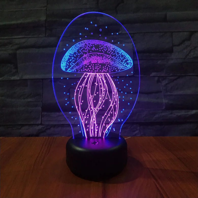 

Jellyfish Multicolor 3d Illusion Night Light 7 Colors Changing LED USB Desk Table Lamp for Living Room Bedroom Decor Kids Gifts
