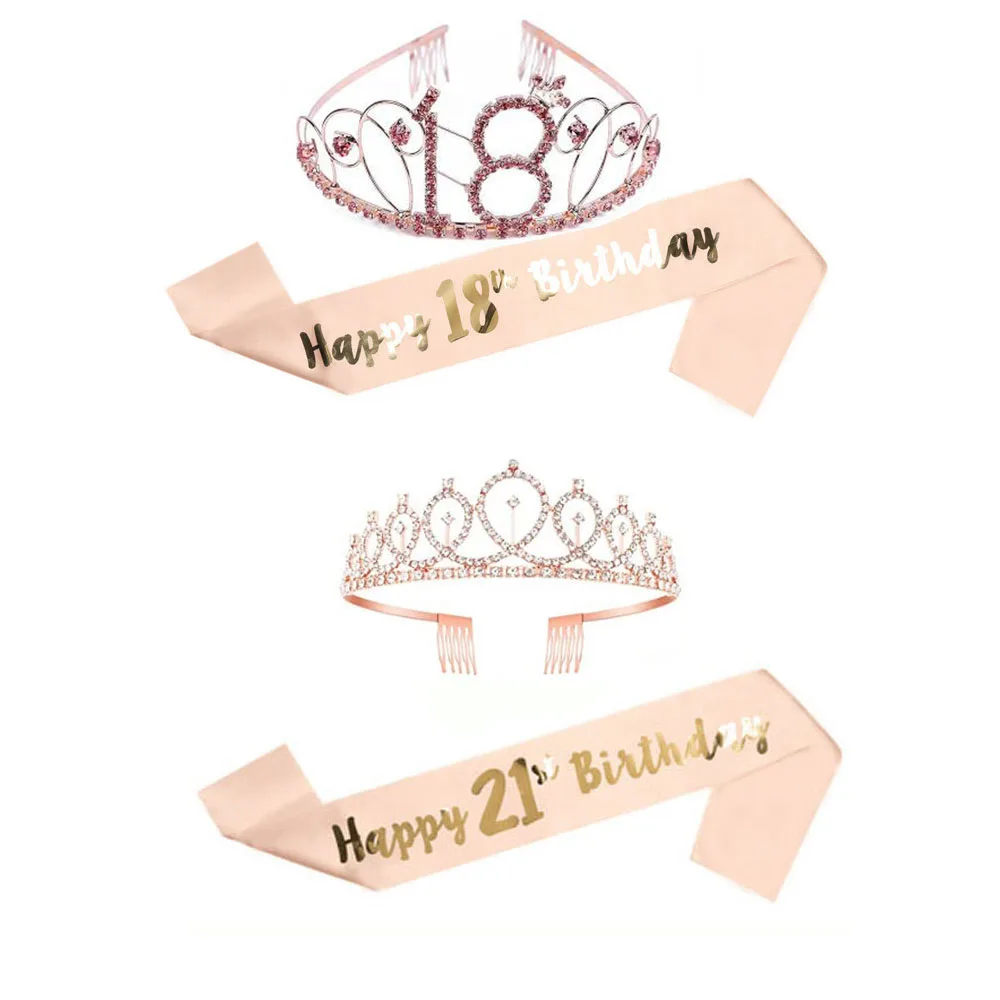 Тиара со стразами в виде короны украшение на годовщину рождения с атласным