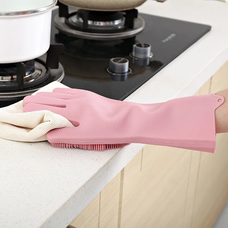 2Pcs=1 Pair Silicone Kitchen Cleaning Dishwashing Gloves Magic Scrubber Rubber Dish Washing Tools Gadgets | Дом и сад