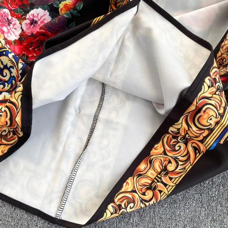 

2021 Spring Summer Runway Women's Two Piece Suits See Through Lace Ruffles Long Sleeve Shirts + Floral Short Skirt 2pcs Sets