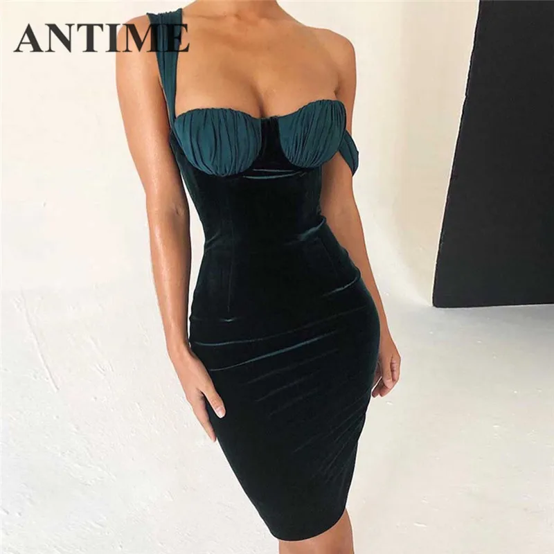 ANTIME, женское платье, лапша, сексуальное, без бретелек, без рукавов, узкое, сплошное, на тонких бретелях, сексуальная клубная одежда, бодикон, роскошные платья