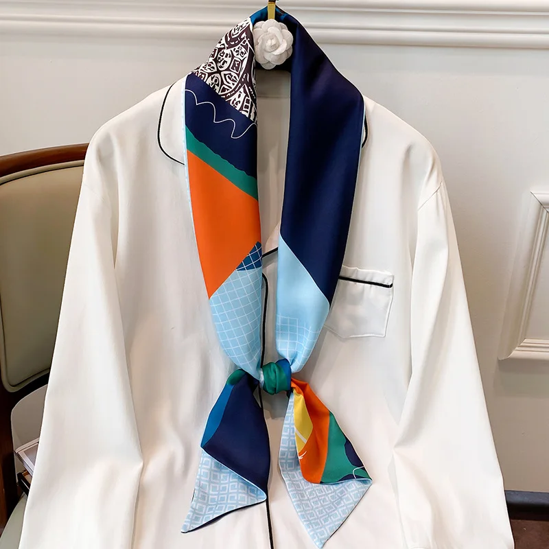 

New Aesthetic Fashion printing long silk scarf female Literary Party travel hair decorative headband tie wriststrap bag Gift