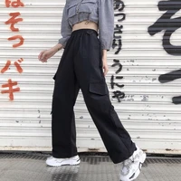 qweek harajuku gothic cargo pants women oversize hip hop punk korean fashion streetwear wide leg black loose trousers for female