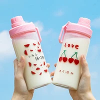 500ml kawaii milk water bottle with straw portable leakproof frosted glass fashion cute strawberry drinking coffee cup