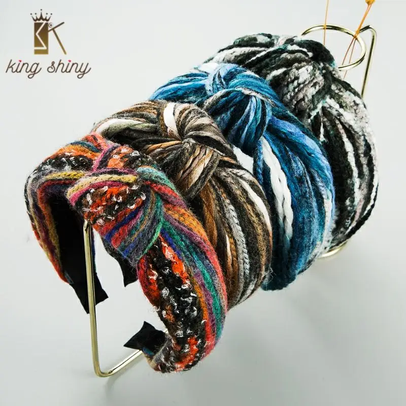 

Elegant Korean Multi Color Woolen Bowknot Headband Vintage Hand Made Twisted Winter Hairband Woman Party Hair Accessory Headwear
