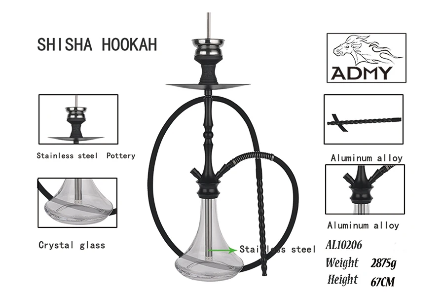 Hgt68cm Hose150cm современный алюминиевый кальян шесть цветов наргиле курительная трубка с фабрики рюкзак подарок