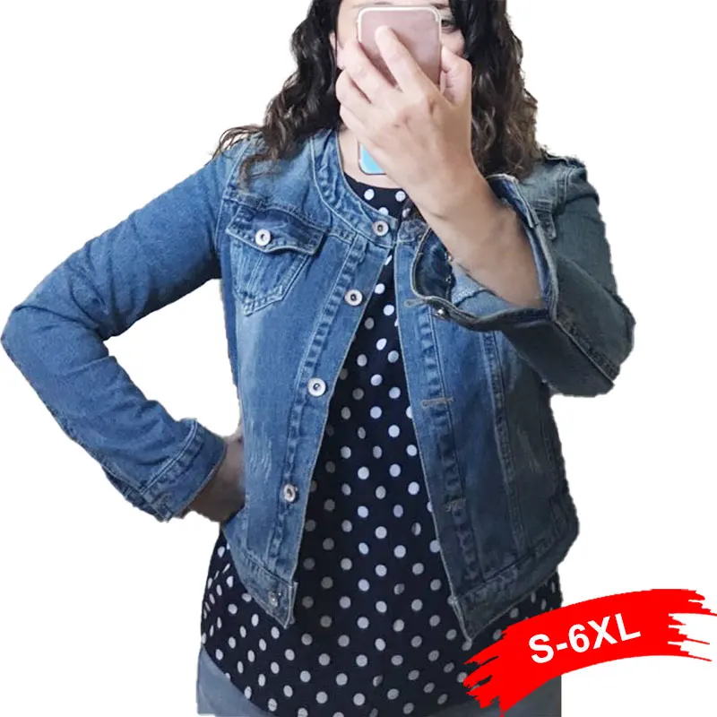 Куртка женская с круглым воротником джинсовая|Женские куртки| |