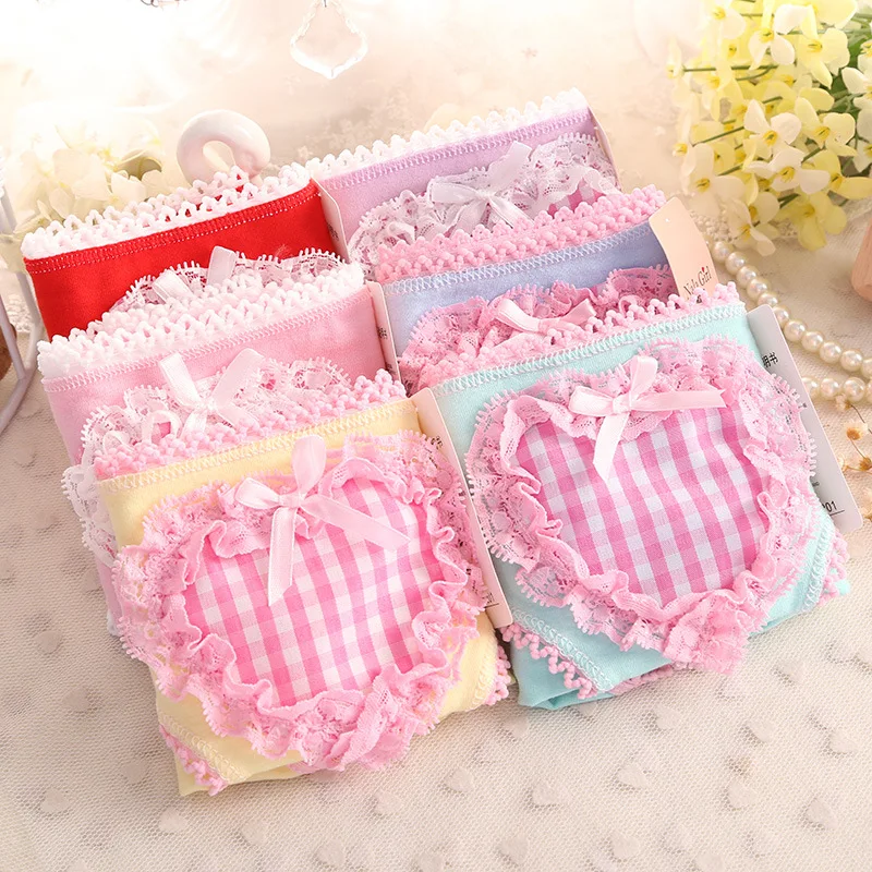 

Ms cotton love grid girl carry buttock sexy underwear lace cotton briefs Underwear for women