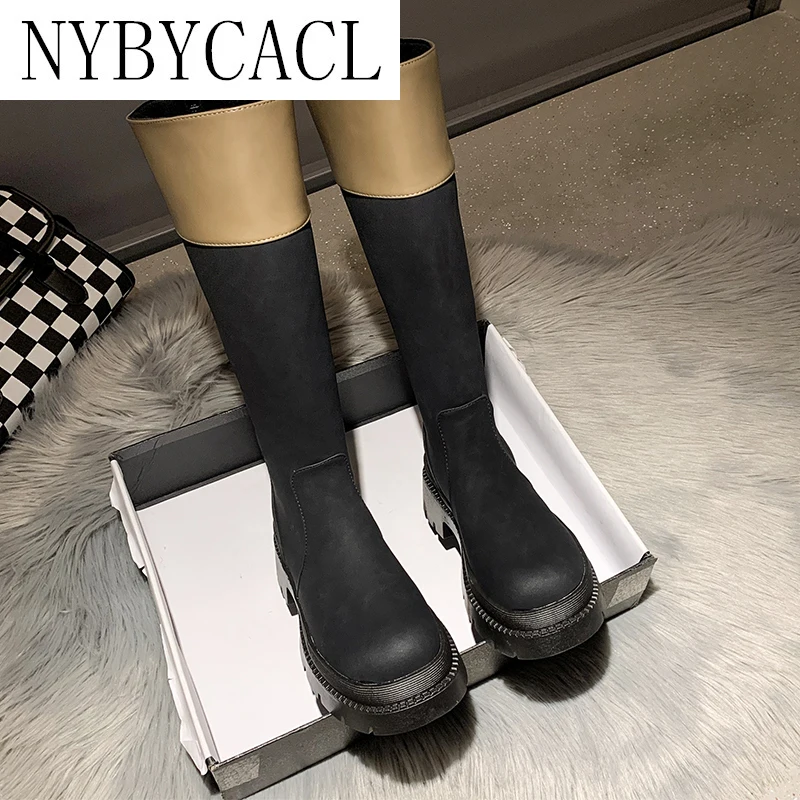 NYBYCACL 2022 NEW Women's Rubber Boots Boots-women Shoes Woman Winter Shoes  Low Heels booties Round Toe Rain Mid Calf Autumn