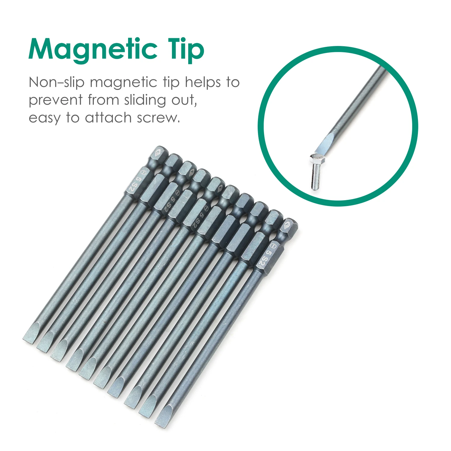 

10Piece Slotted Screwdriver Bit Set 1/4-inch Hex Shank S2 Steel Magnetic Screw Driver Bit Set for Power Screwdriver