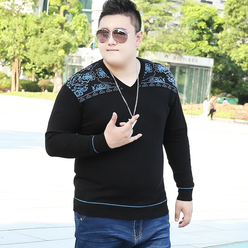 Мужской вязаный полосатый свитер большого размера хлопковый с вышивкой теплый