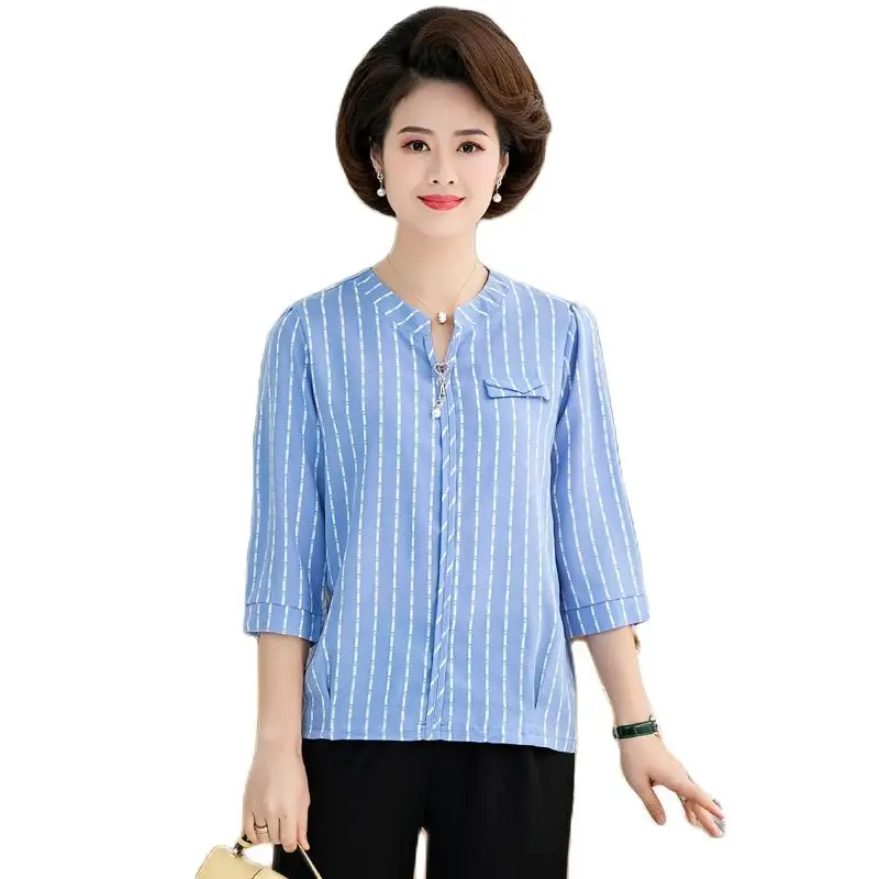 

Women Temperament Stripe Spring Summer Loose Casual Blouses Fashion Long Sleeve Tops V-Neck Mujer Blusas MM1016