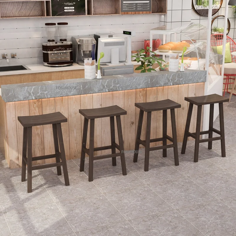 Nordic Solid Wood Bar Stools for Kitchen and High Table Home Light Luxury Cafe Counter Stool Leisure Chair | Мебель