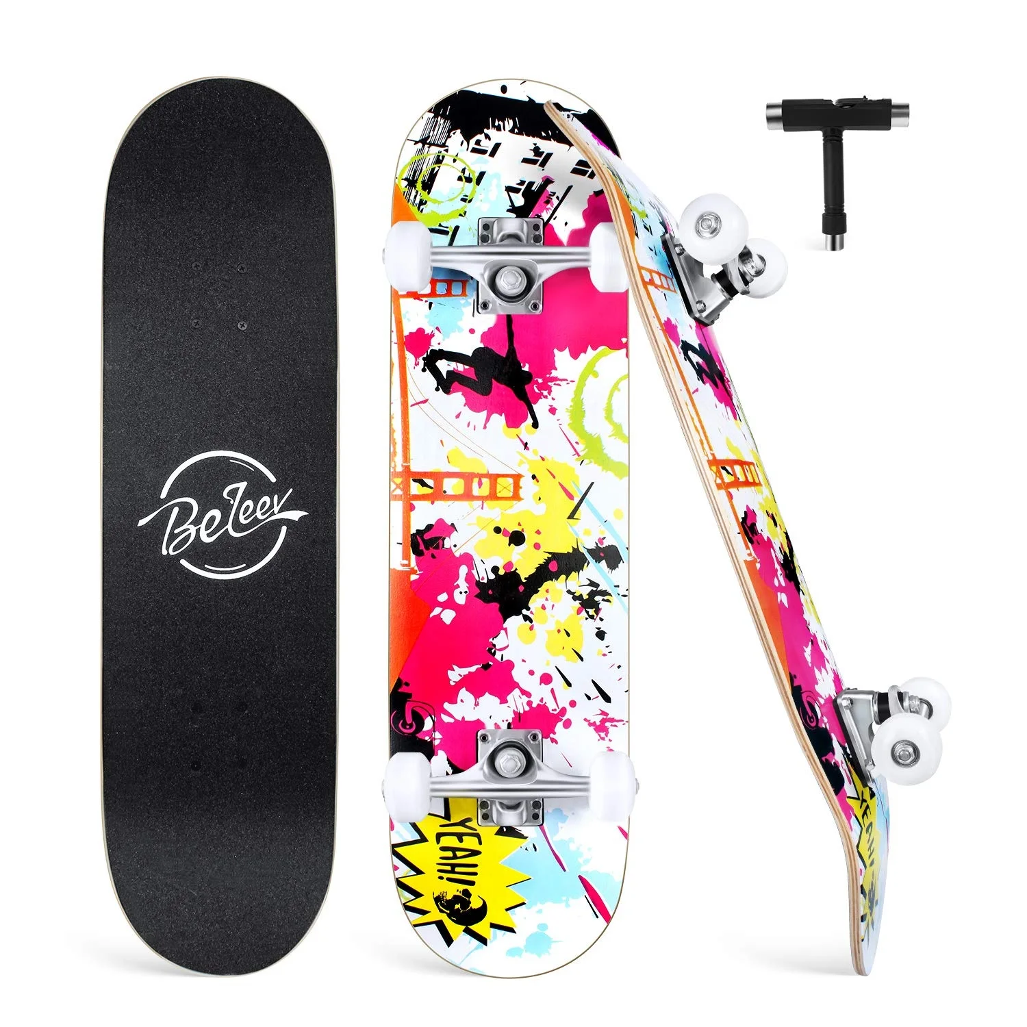 

Skateboard for Kids Teens Adults, 31 inch Complete Standard Skateboards for Beginners Girls Boys, 7 Layer Maple Double Kick Deck