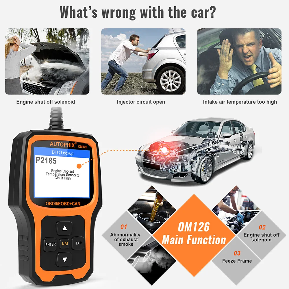 Autophix OM126 Автомобильный сканер полный OBD2 сканер анализатор двигателя для OBD 2 ODB автомобильный диагностический инструмент