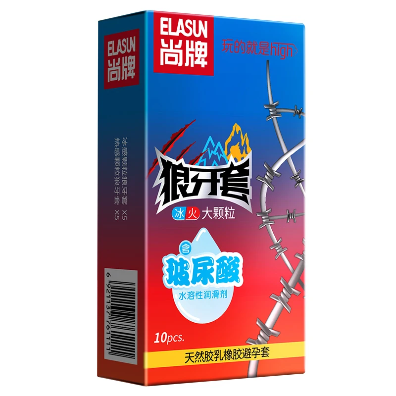 Elasun 10 шт. презервативы со льдом и огнем шипы частицы большие точки насадка на