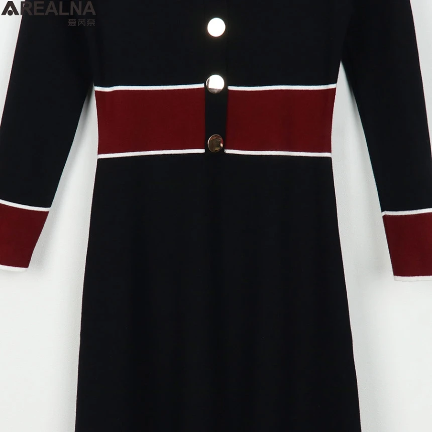 

Autumn V-neck Sweater Dress Women Hit color Knitted sexy bodycon dress Female full Sleeve Knitwear Vestidos 2020 high quality