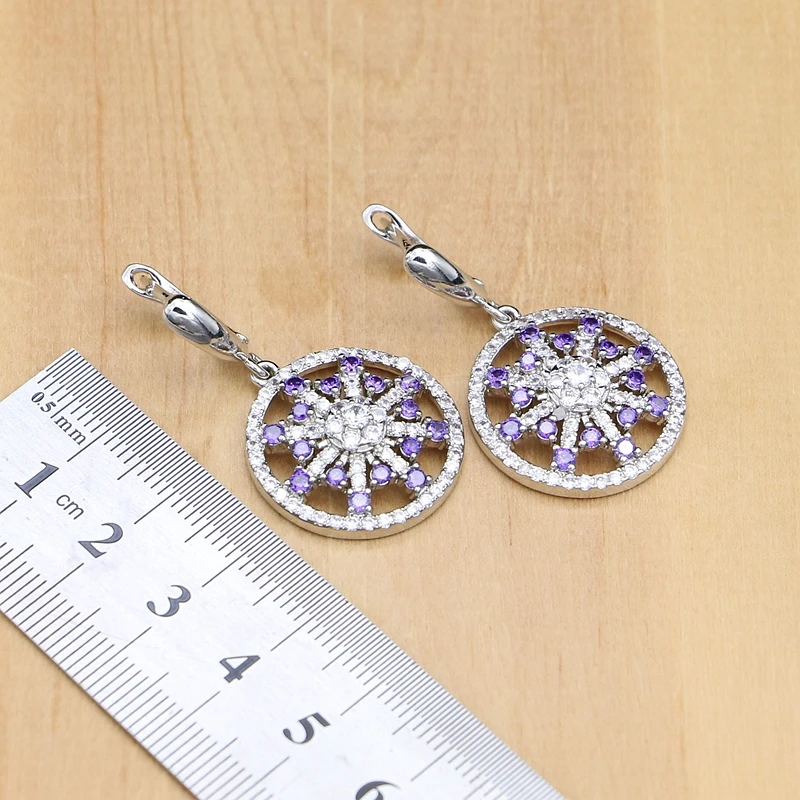 Набор женских ювелирных изделий из натурального серебра 925 пробы с фиолетовым