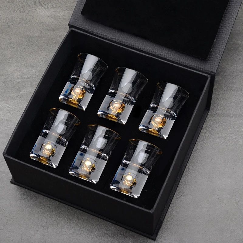 6 Pcs Cups Лучший 24K из золотой фольги Кристальный набор для вина с декантером чашки в форме пули водки спиртные напитки Стекло es Destilador Moonshine аксессуары - Цвет: 6 Pcs Cups