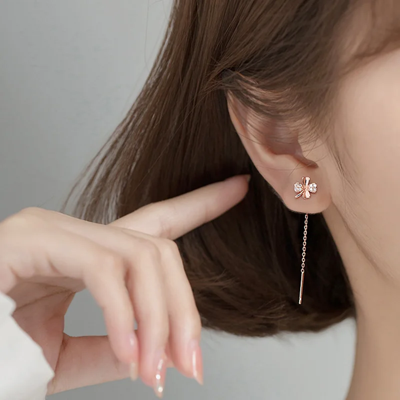 

PONYKISS Classic S925 Sterling Silver Flower Zircon Tassel Long Drop Earrings For Women Party Delicate Accessory Chic Gift