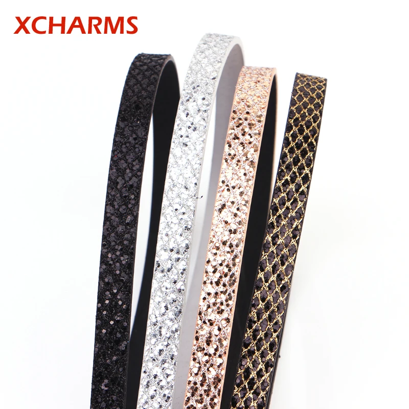 Веревка из ПУ кожи для браслетов плоский шнур с блестками фурнитура сделай сам