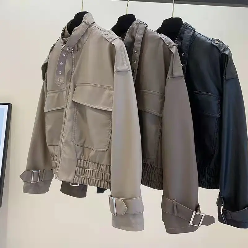 

Women's Denim Jacket With Big Pockets Korean Fashion 2021 Shrink Cuff Lapel 4XL Stitching Winter Warm Mother Jacket Big button