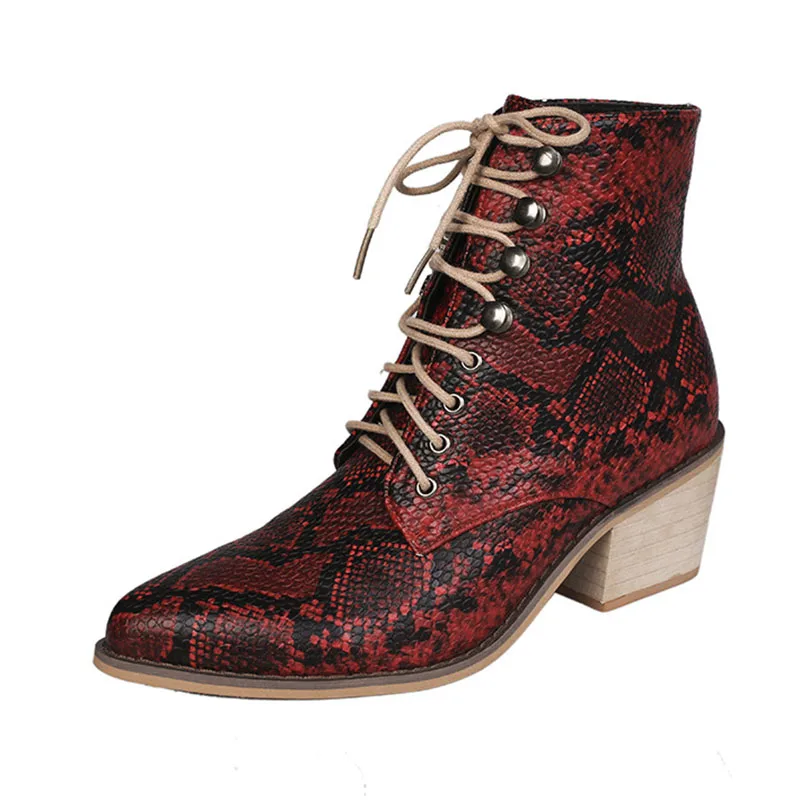 Женские ботильоны со змеиным принтом на среднем каблуке Размеры 35-43 | Обувь