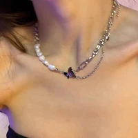 hot new fashion pearl choker necklace for women girl cute chain butterfly pendant korean party jewelry 2021 free shipping collar