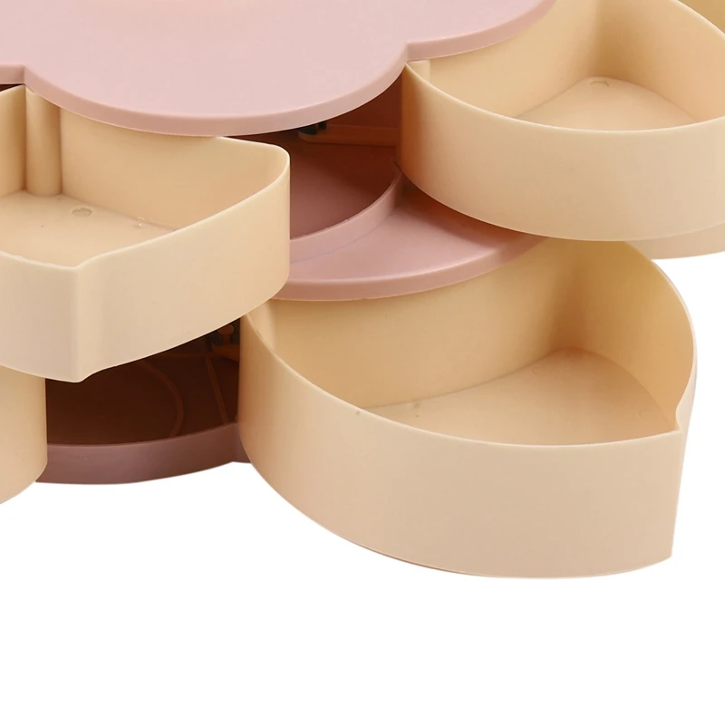 

Petal-Shape Rotating Snack Box Candy Tray Food Storage Box Wedding Candy Plates Double-Deck Dried Fruit Organizer Storage
