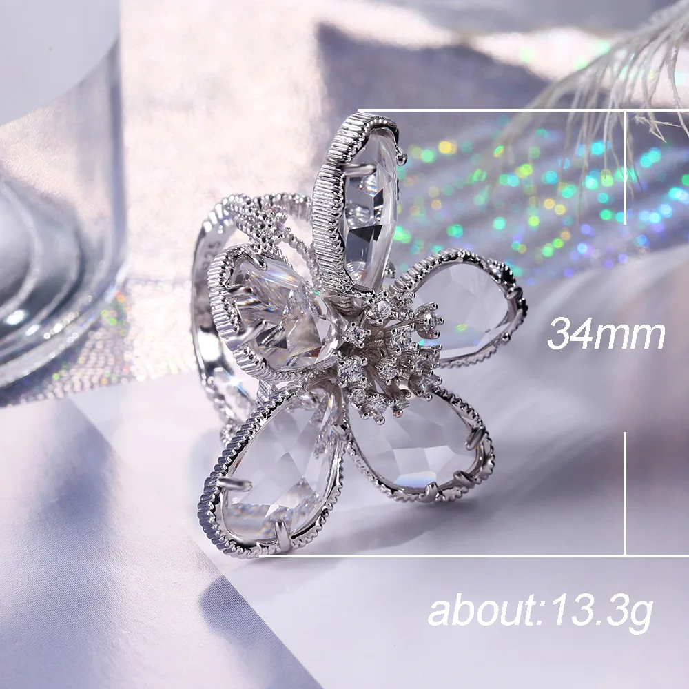 

Luxury and luxury ladies' flower ring exaggerating French flower ring hand ornament women's ring rings for women