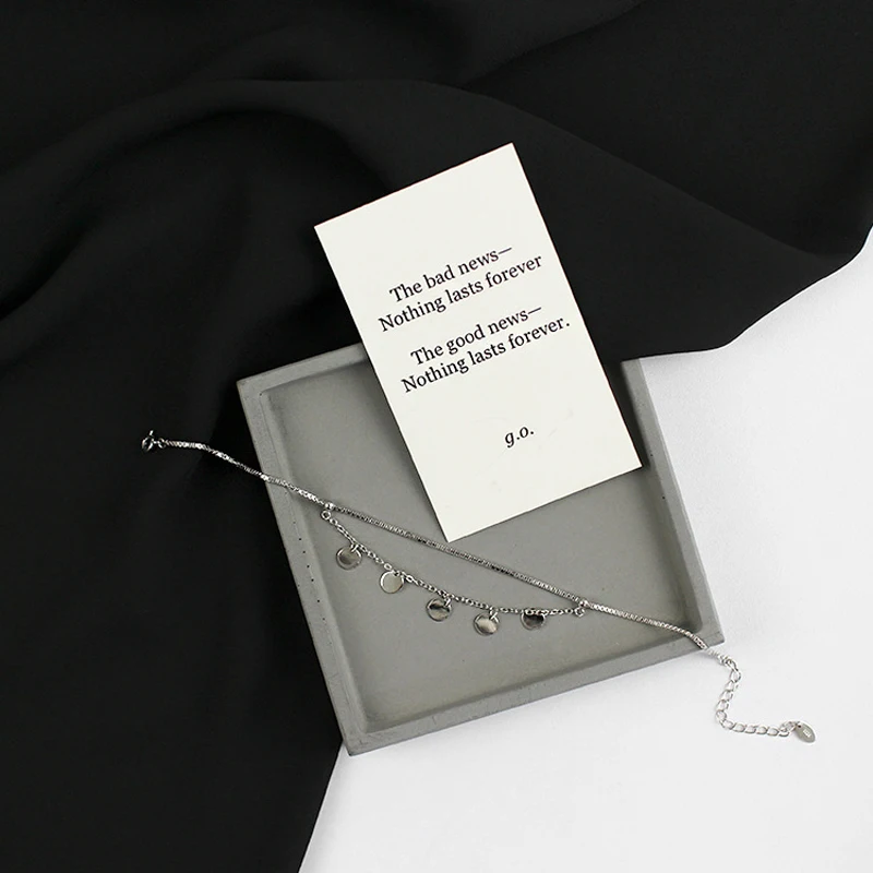 

19+4cm 925 Sterling Silver Tassel Handmade Foot Accessories High Quality Geometric Double Layer Circular Round Anklet Cute Gift