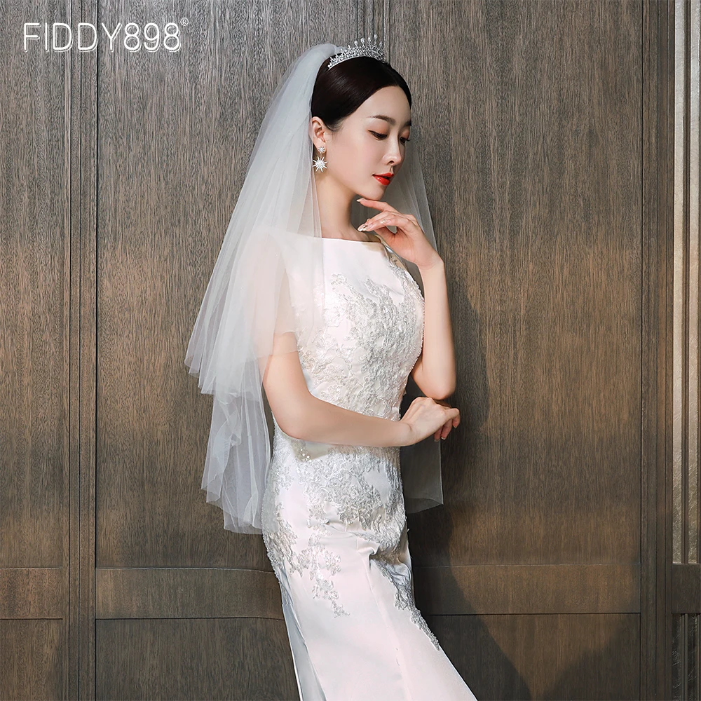 

Простой 2 слоя невесты Короткие свадебная фата 2020 Тюль Свадебная Фата с расческой свадебные аксессуары, вуаль для женитьбы