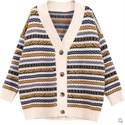 

CMAZ Fashion Striped Sweater Cardigan Coat Women's New 2021